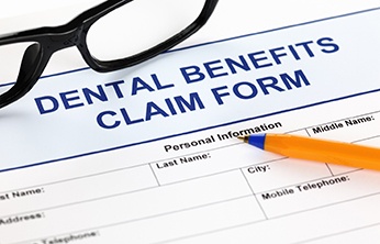 Close-up of dental insurance benefits claim form
