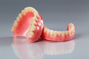 Close-up of a natural-looking, removable full denture